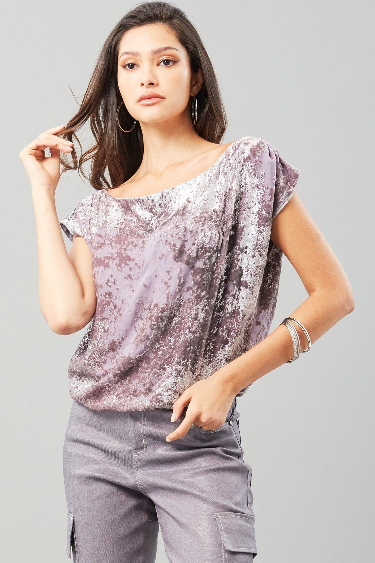 Foil Velvet Gathered Top