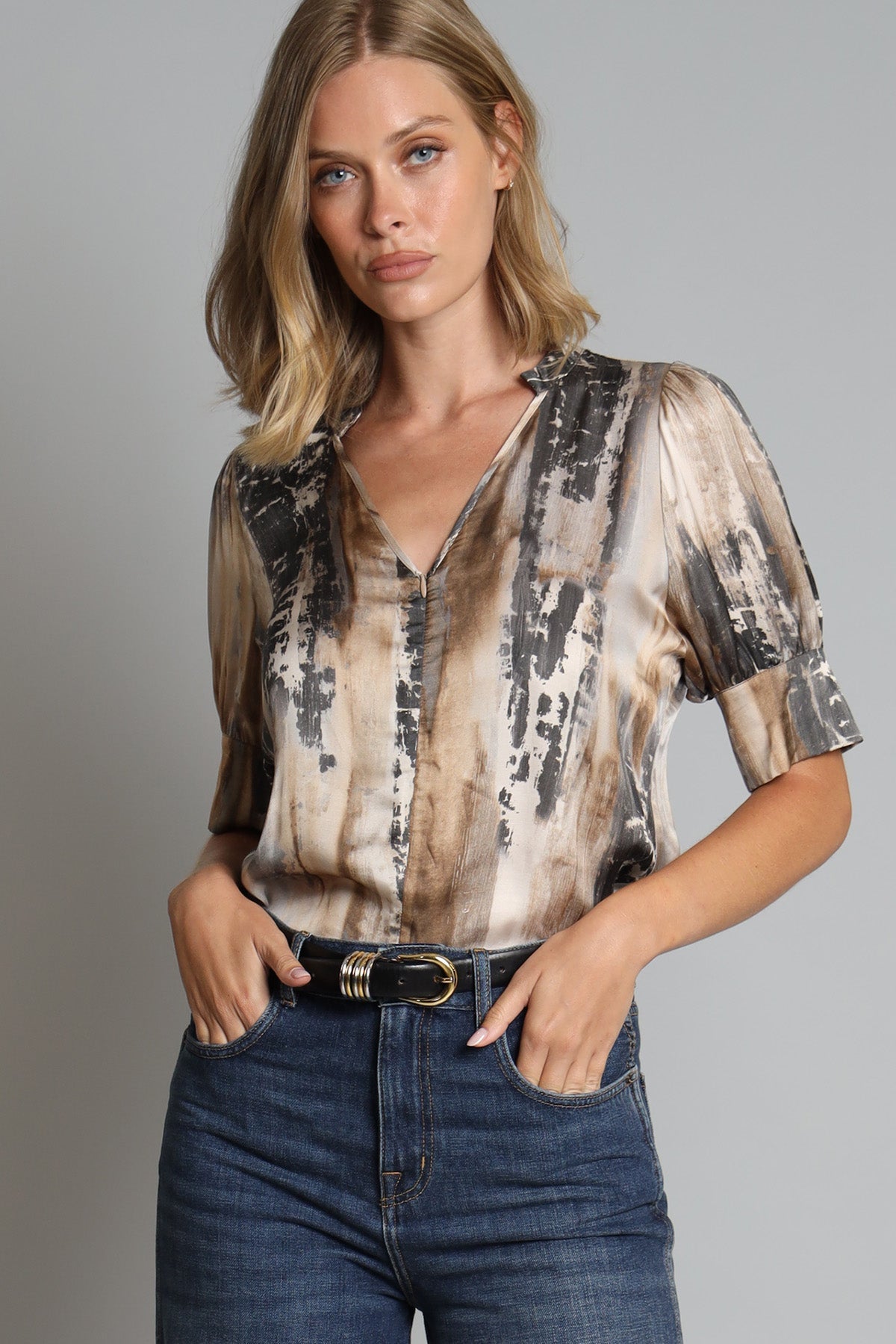 Venetian Zip Front Blouse
